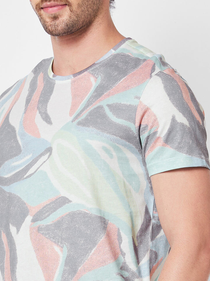 SPYKAR Round Neck Short Sleeves Printed Slim Fit Cotton T-shirt