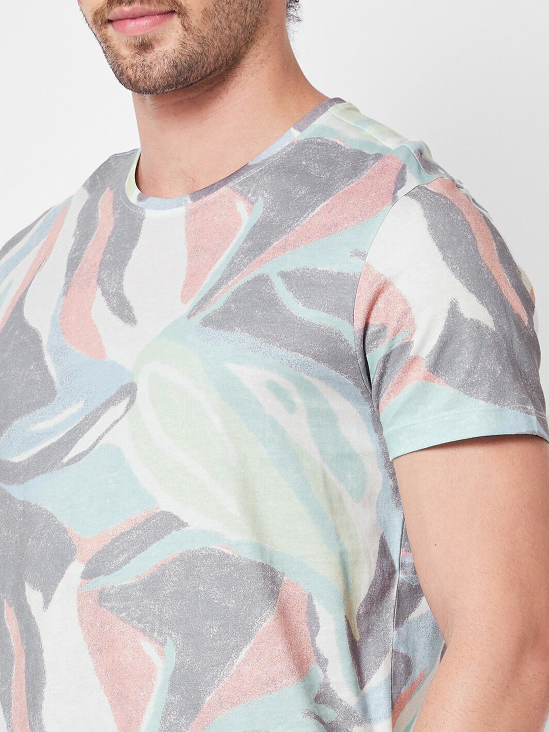 SPYKAR Round Neck Short Sleeves Printed Slim Fit Cotton T-shirt