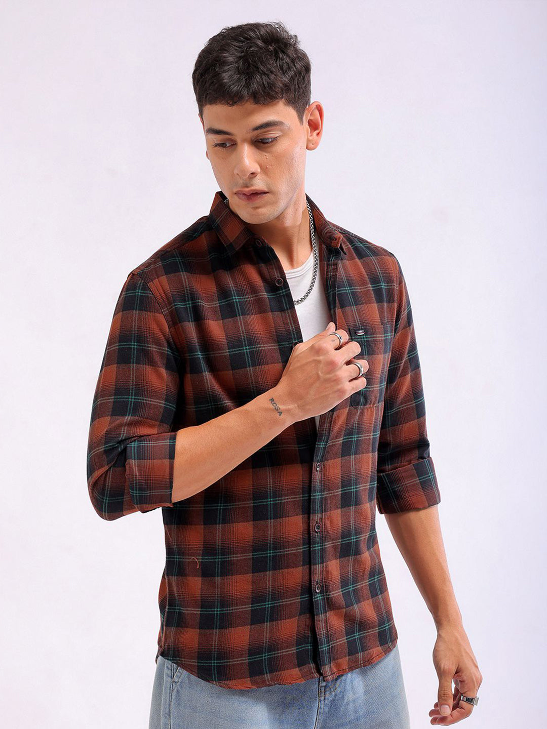 The Indian Garage Co Slim Fit Buffalo Checked Spread Collar Pure Cotton Casual Shirt