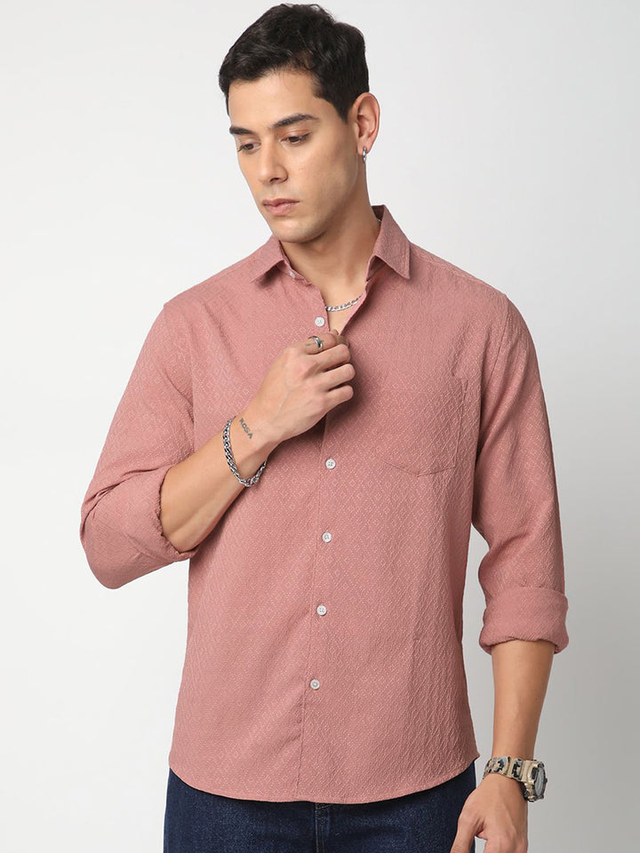 VASTRADO Men Classic Spread Collar Textured Slim Fit Casual Shirt