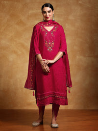 Varanga Women Floral Embroidered Regular Kurta with Trousers & With Dupatta