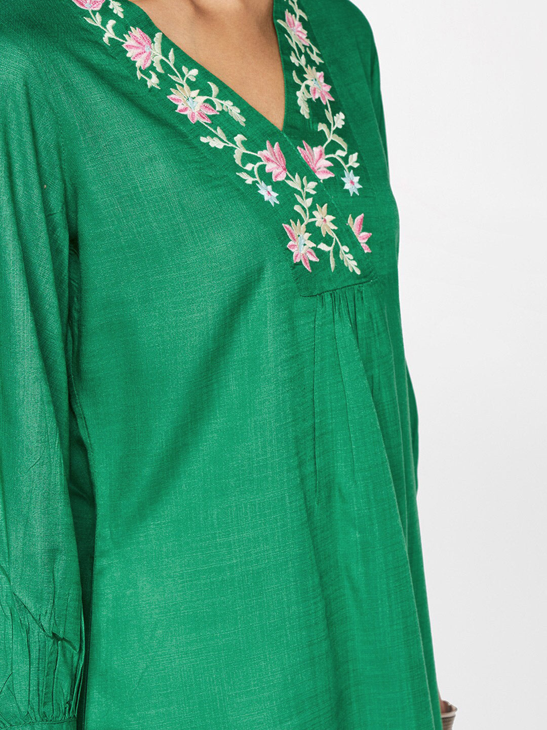 Global Desi V-Neck Embroidered Top