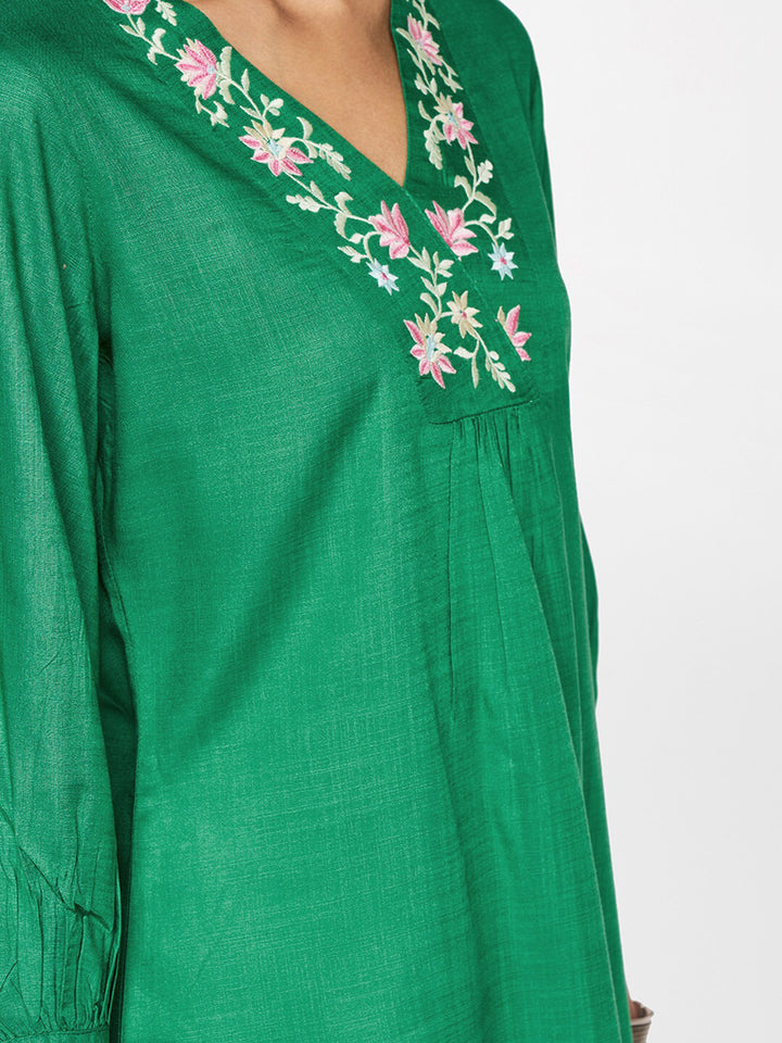 Global Desi V-Neck Embroidered Top