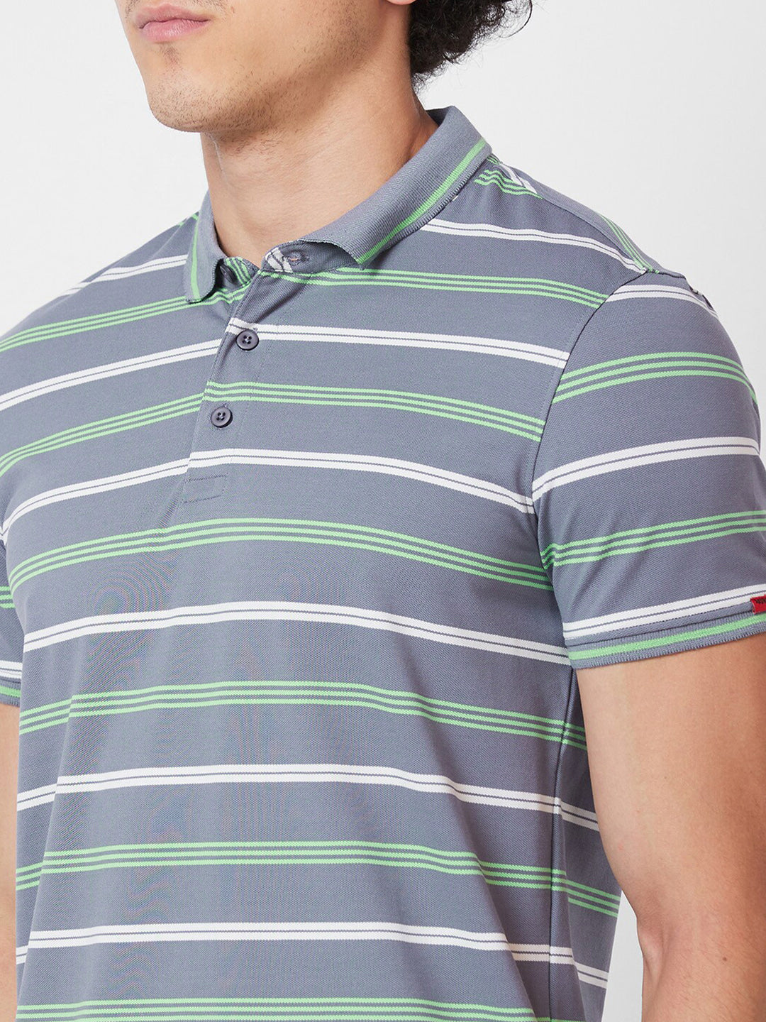 SPYKAR Striped Polo Collar Cotton Slim Fit T-shirt