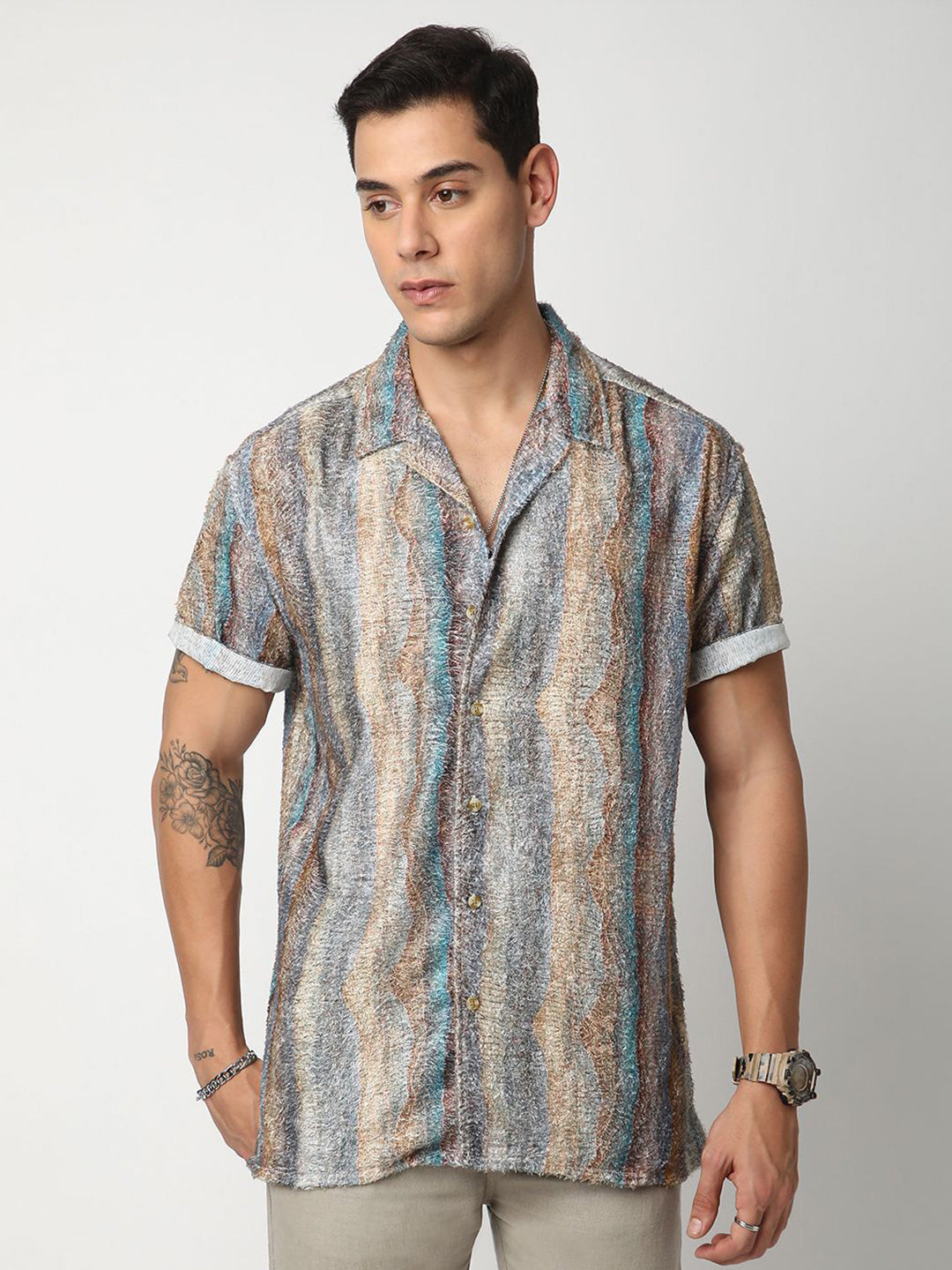 VASTRADO Men Classic Abstract Self Design Oversized Casual Shirt