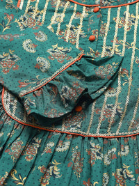 AURELIA Women Green Ethnic Motifs Printed Keyhole Neck Kurta