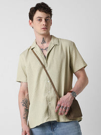 VASTRADO Men Classic Cuban Collar Popcorn Texture Oversized Casual Shirt