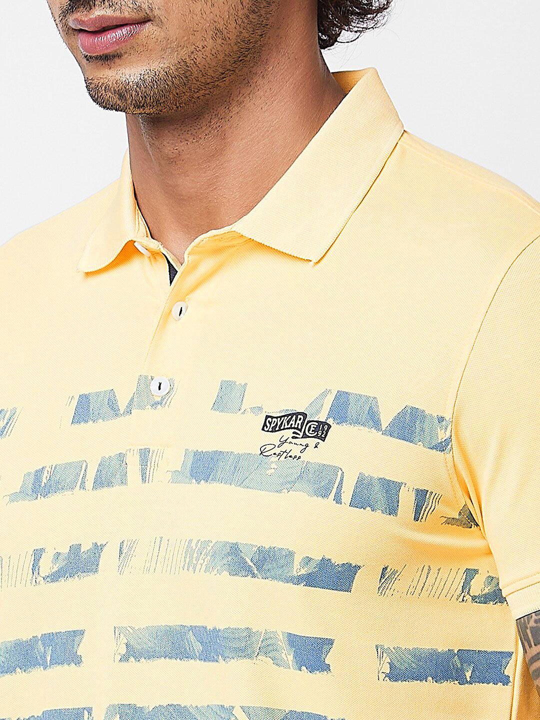 SPYKAR Polo Collar Short Sleeves Abstract Print Cotton Slim Fit T-shirt
