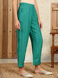 W Solid Women Straight Fit Pleated Casual Trousers