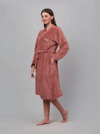 KLOTTHE Rust Woolen Shawl Collar Bath Robe With Belt