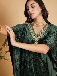 Shae by SASSAFRAS Embroidered V-Neck Flared Sleeves Kaftan Sequinned Work Velvet Kurta