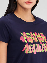 SPYKAR Women Typography Applique T-shirt
