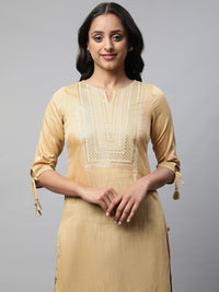 AURELIA Ethnic Motif Yoke Design V Neck Sequinned Straight Kurta