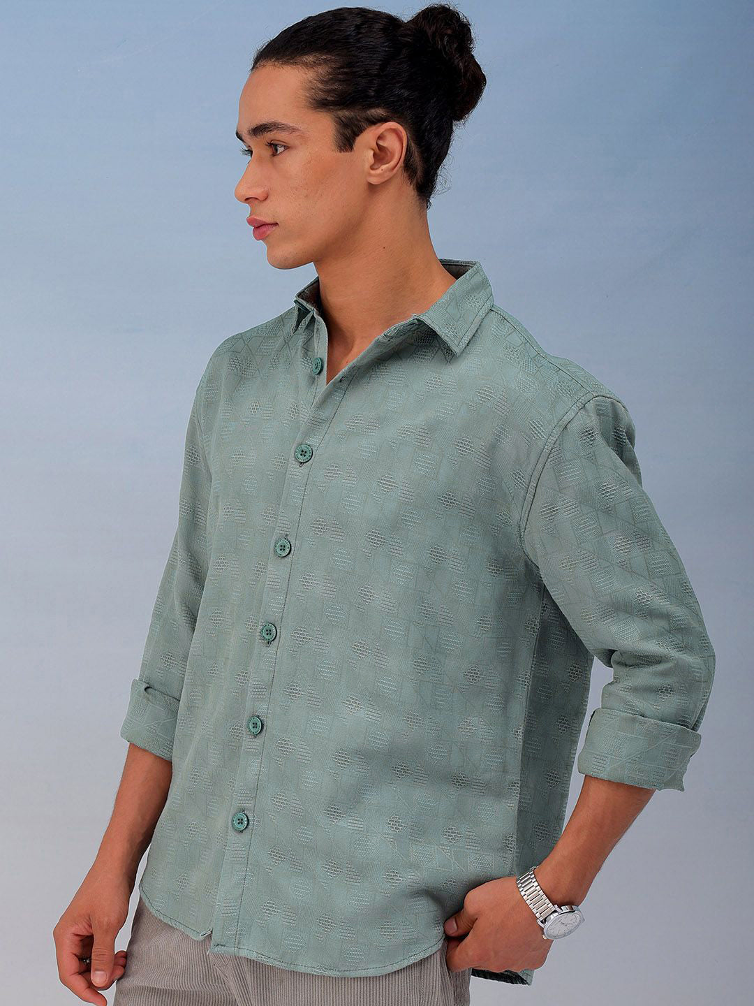 The Indian Garage Co Men Relaxed Fit Dobby Textured Resortwear Shirt
