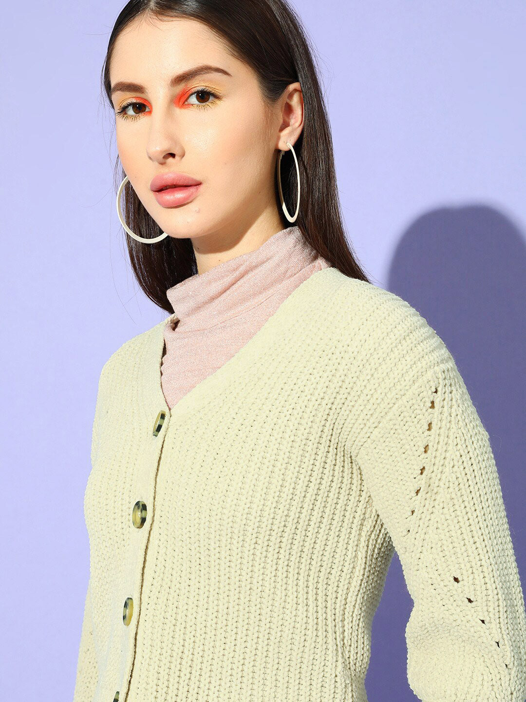 STREET 9 Women Beige Ribbed Crop Cardigan