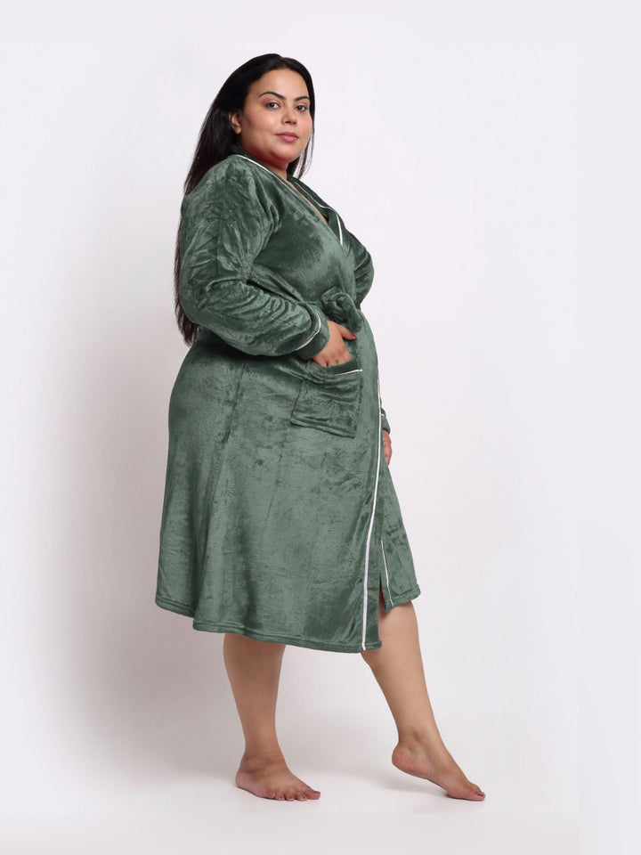 KLOTTHE Woollen Plus Size Bath Robe With Belt