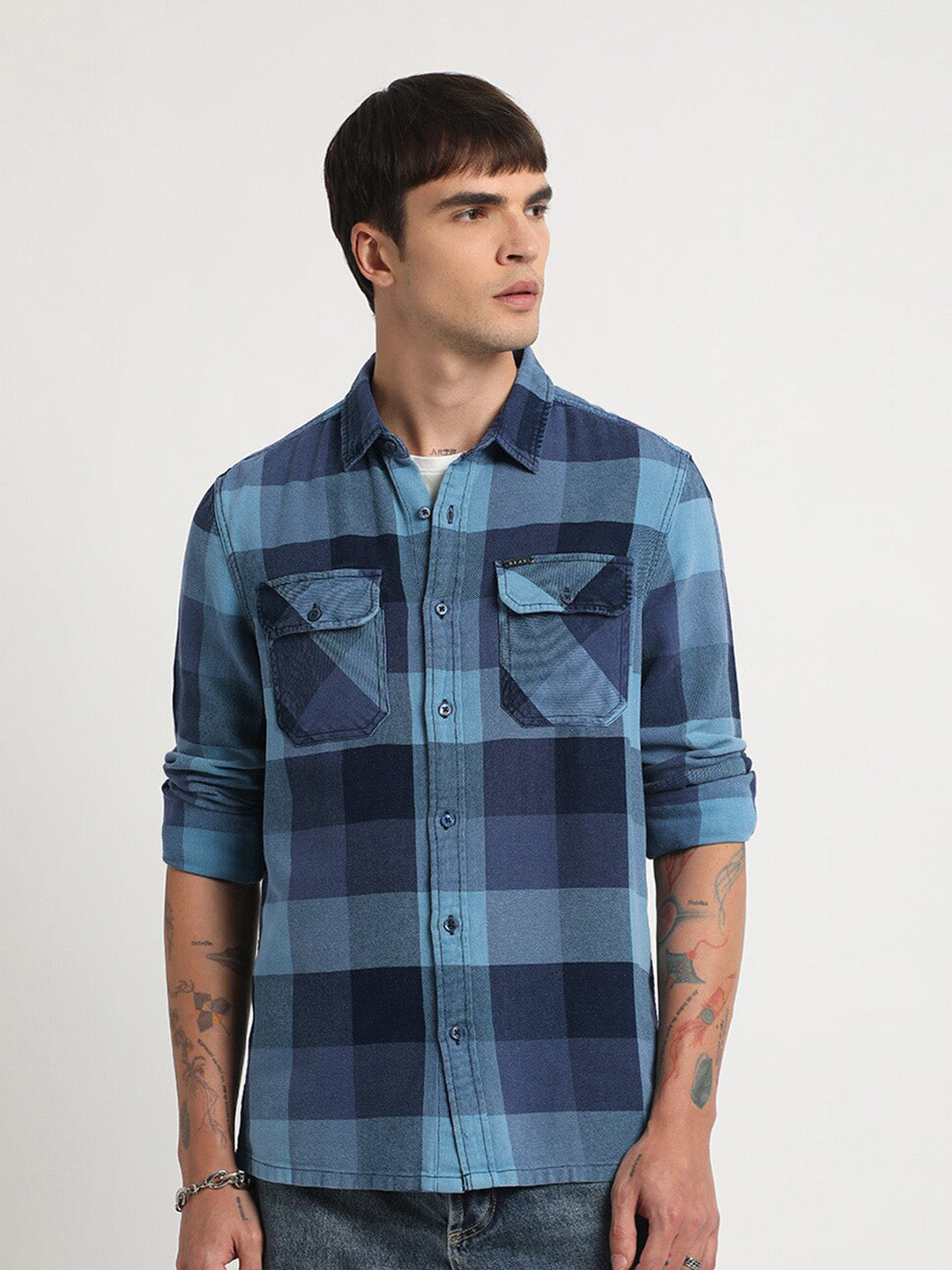 THE BEAR HOUSE Slim Fit Buffalo Checked Pure Cotton Casual Shirt