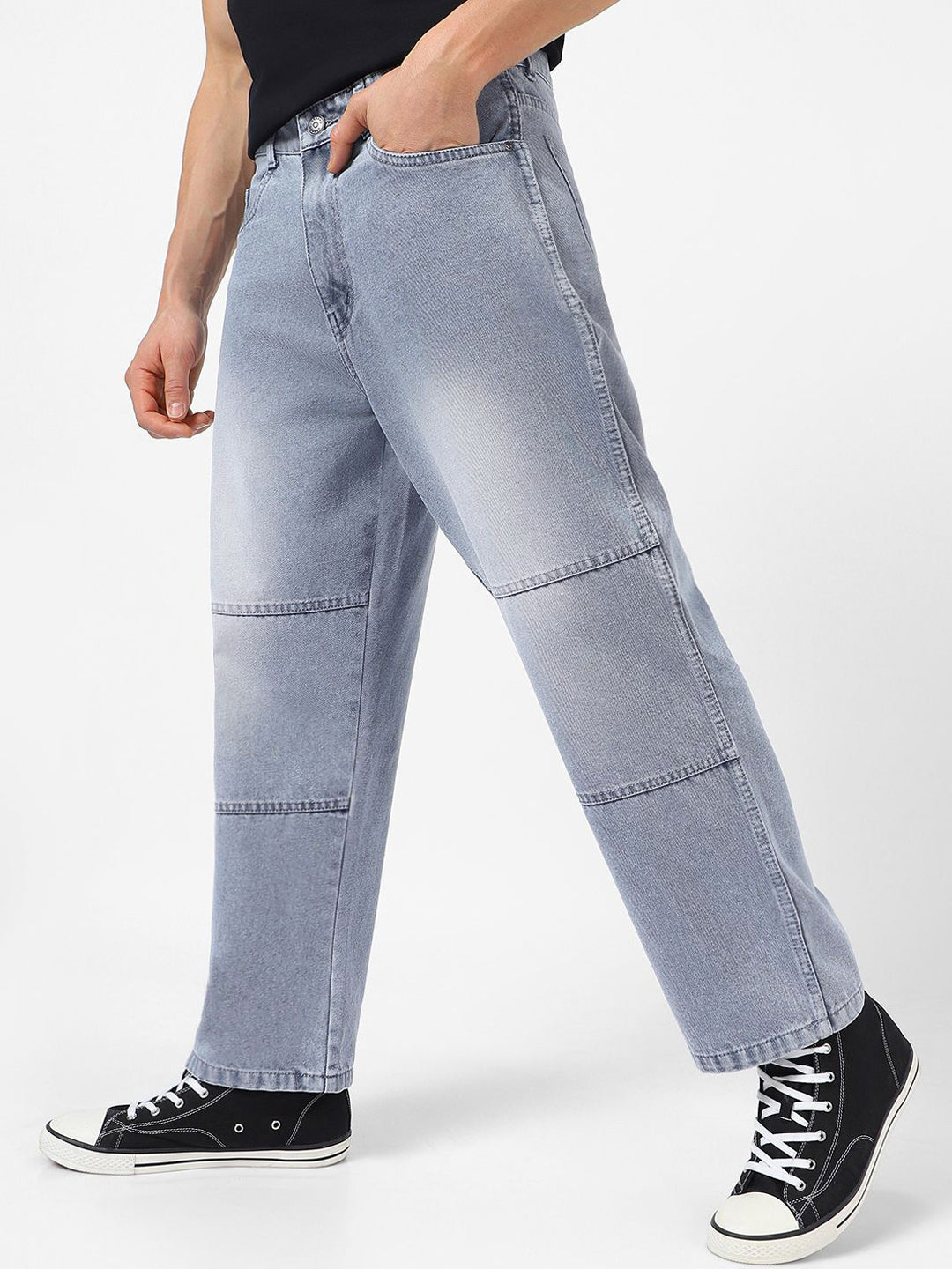 Urbano Fashion Baggy Fit Cut and Sew Panelled Jeans