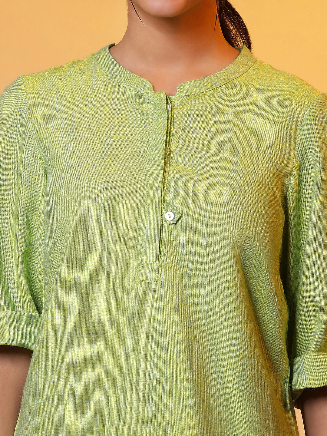 AURELIA Mandarin Collar Roll-Up Sleeves Pure Cotton Kurti
