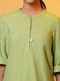 AURELIA Mandarin Collar Roll-Up Sleeves Pure Cotton Kurti