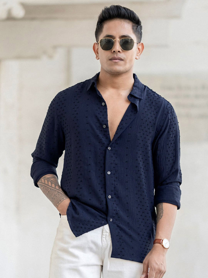 Powerlook Men Spread Collar Textured Casual Shirt