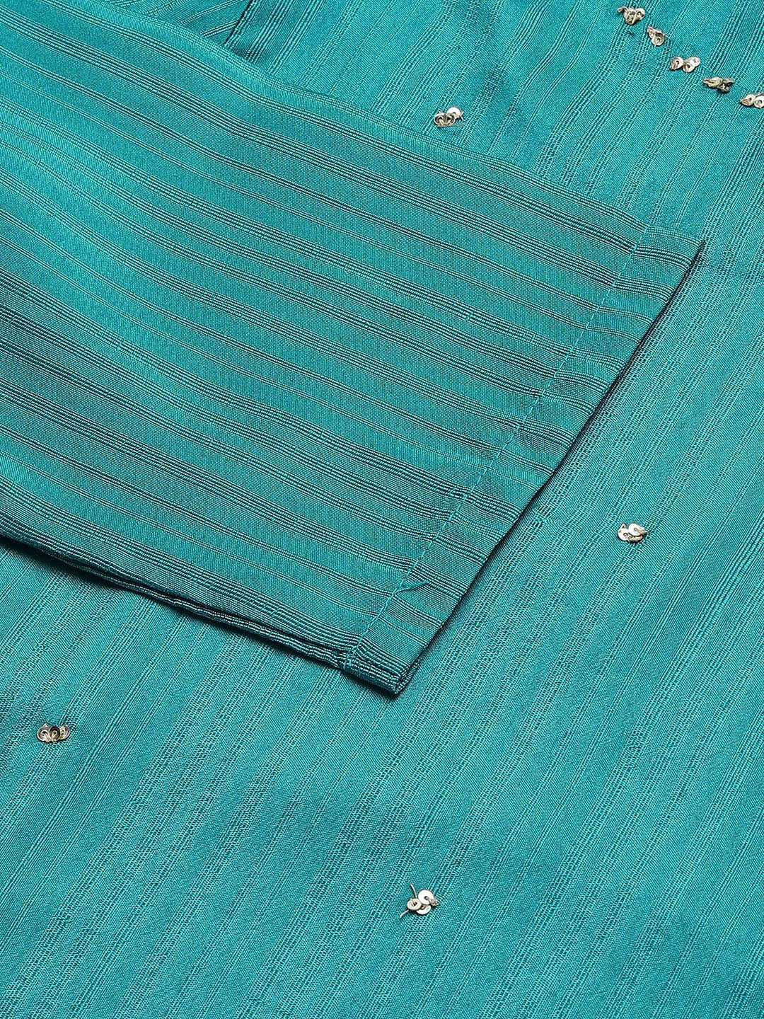 W Women Teal Thread Work Indie Prints Kurta