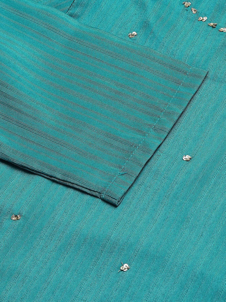 W Women Teal Thread Work Indie Prints Kurta