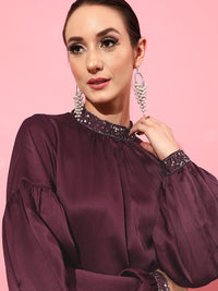 STREET 9 Burgundy Jewel Neck Top