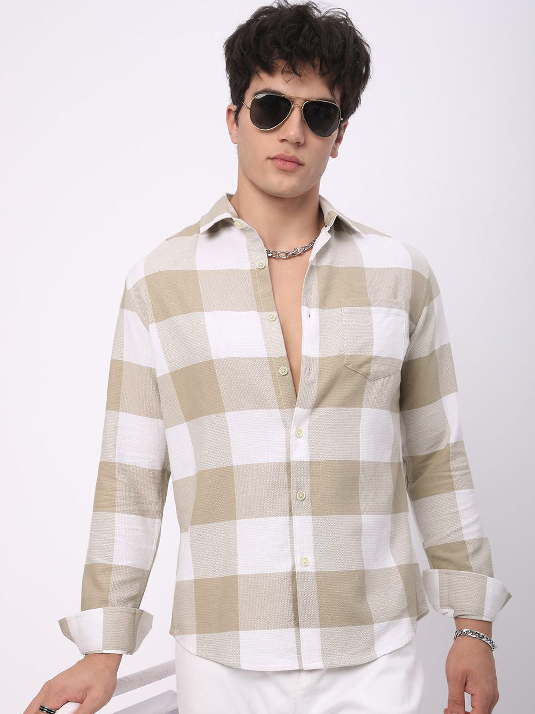 VASTRADO Men Classic Slim Fit Opaque Checked Casual Shirt