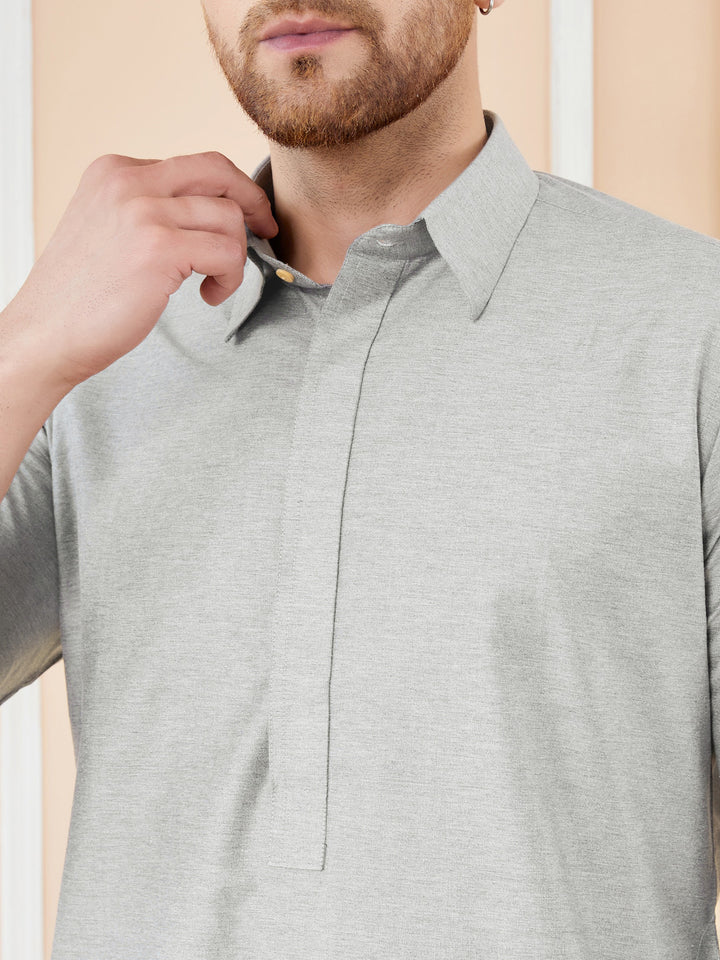 See Designs Shirt Collar Long Sleeves Pure Cotton Pathani Kurta With Pyjamas