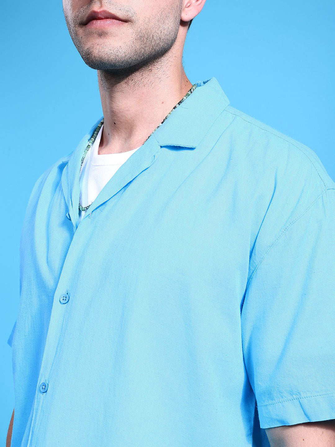 The Indian Garage Co Men Cuban Collar Relaxed Fit Pure Cotton Resortwear Shirt