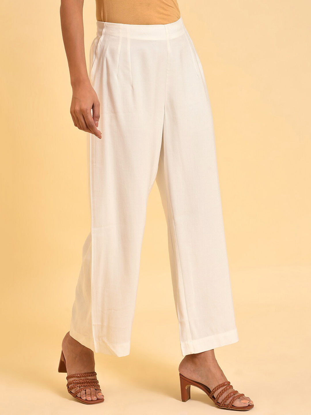 W Women White Mid-Rise Parallel Trousers