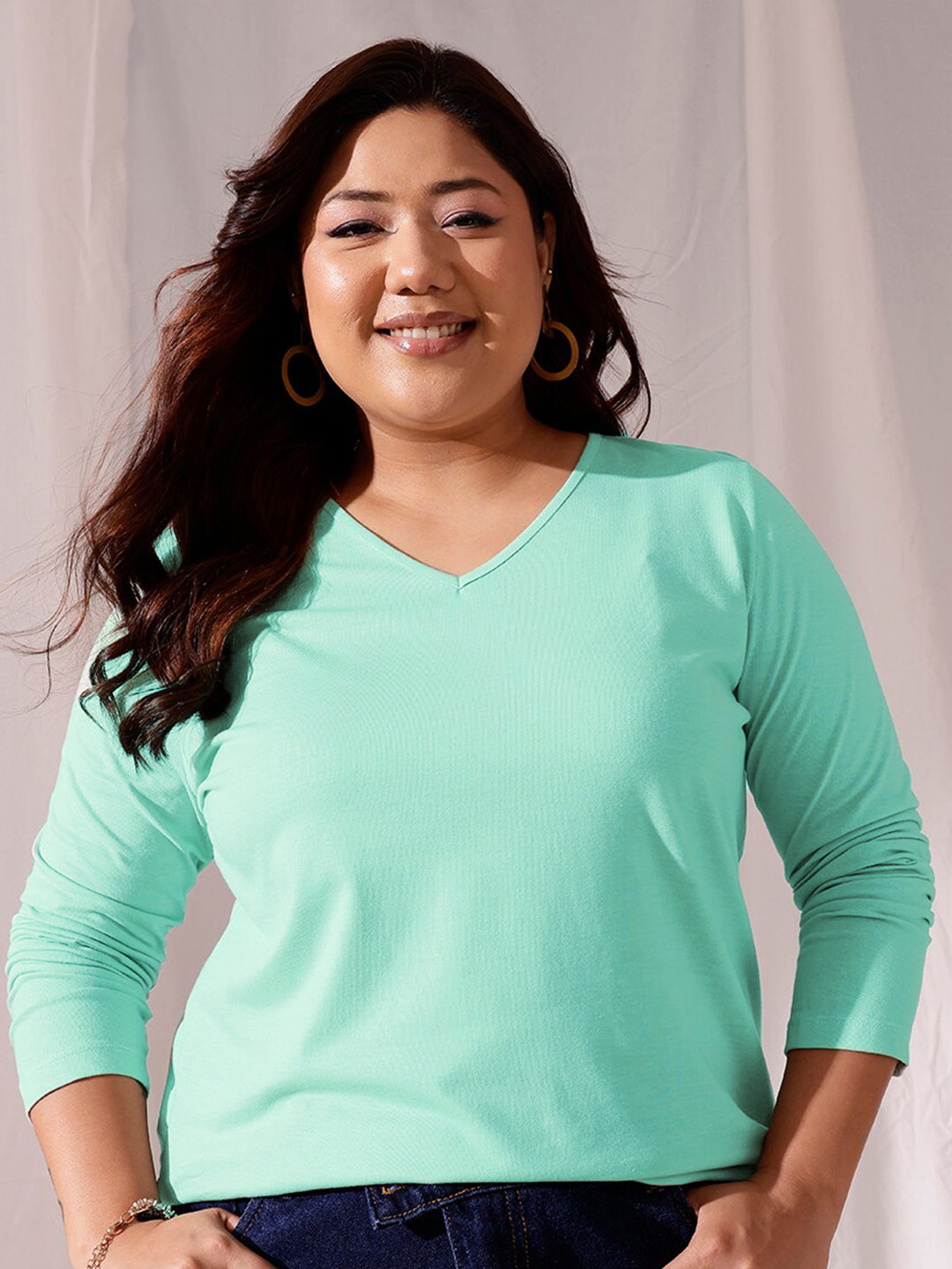 CURVY STREET Plus Size V-Neck Cotton T-shirt