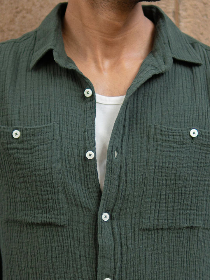 Powerlook Men Textured Spread Collar Cotton Casual Shirt