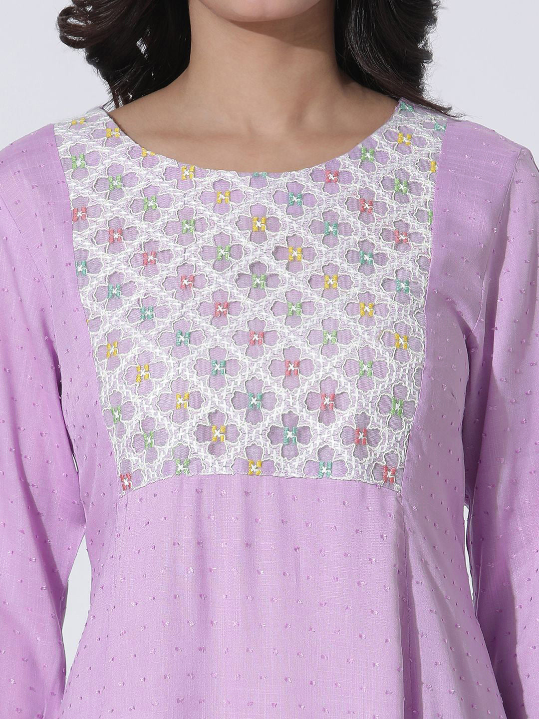 W Women Flared Sleeves Mirror Work Anarkali Kurta