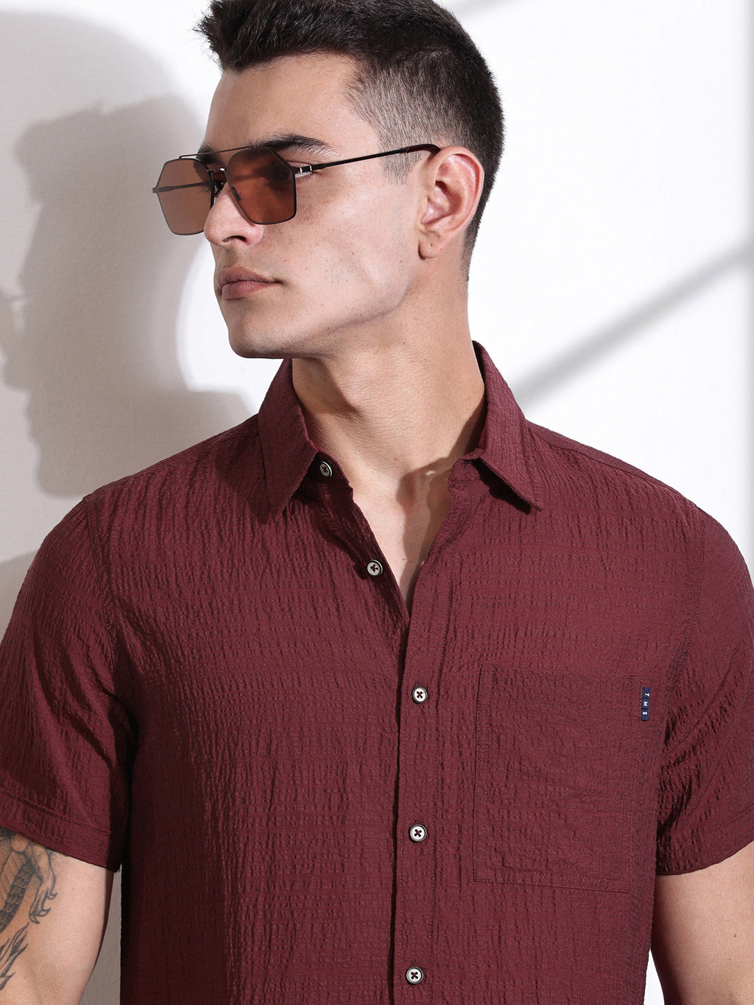 Thomas Scott Men Smart Slim Fit Spread Collar Textured Casual Shirt