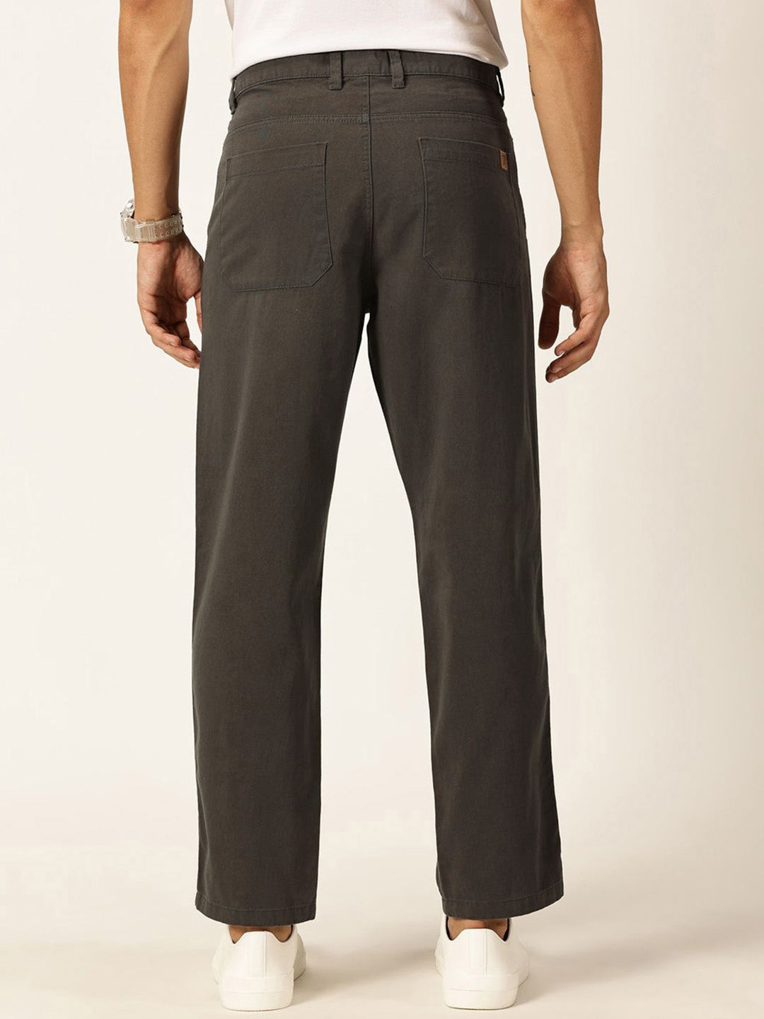 Thomas Scott Men Smart Straight Fit Mid-Rise Easy Wash Pure Cotton Chinos Trousers