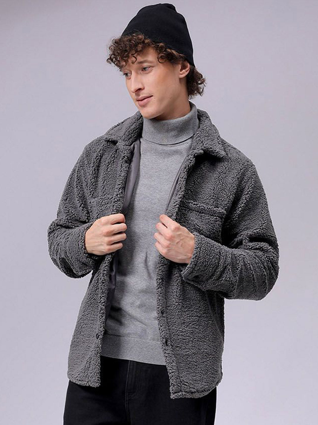 The Indian Garage Co Men Fleece Regular Fit Casual Winter Overshirt