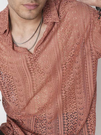 VASTRADO Men Classic Oversized Fit Spread Collar Textured Cotton Casual Shirt