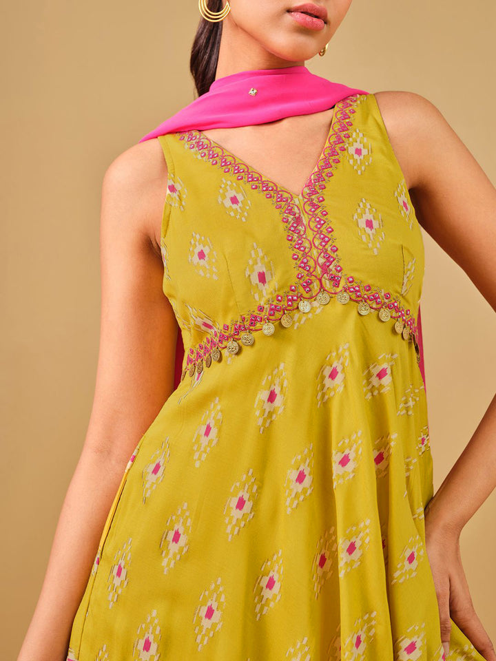 Global Desi Ethnic Motifs Printed Mirror Work Anarkali Kurta with Trousers & Dupatta