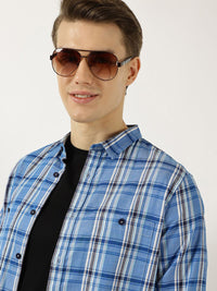 Thomas Scott Men Classic Spread Collar Tartan Checked Cotton Slim Fit Casual Shirt