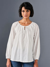 AND Tie-Up Neck Puff Sleeve Pure Cotton  A-Line Top