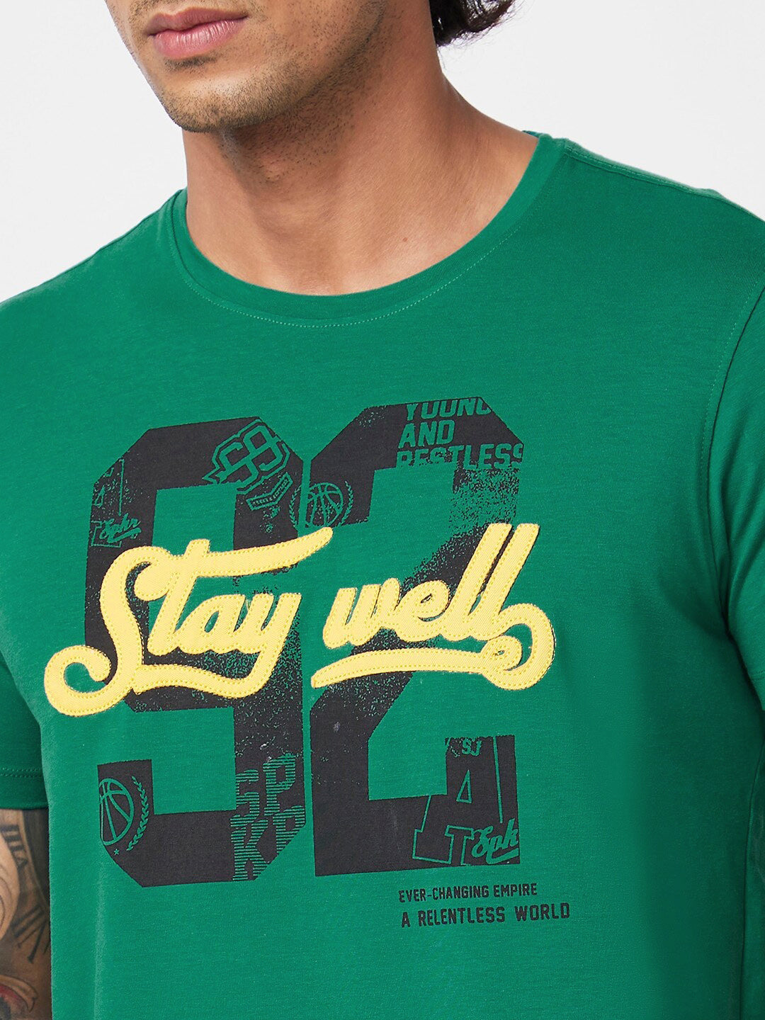 SPYKAR Varsity Printed Slim Fit Cotton Casual T-Shirt