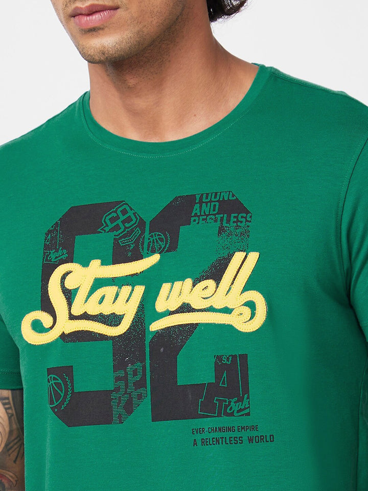SPYKAR Varsity Printed Slim Fit Cotton Casual T-Shirt