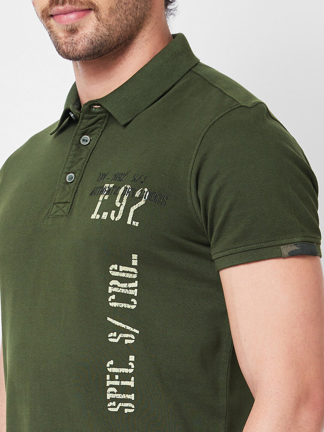 SPYKAR Typography Printed Polo Collar Short Sleeves Slim Fit Cotton T-shirt