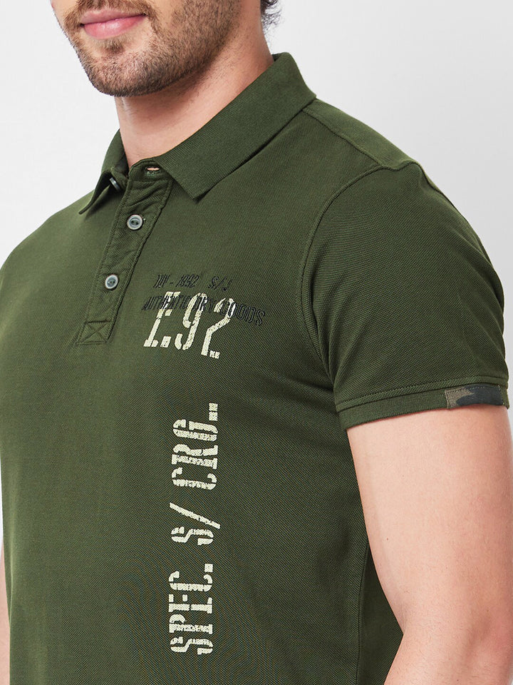 SPYKAR Typography Printed Polo Collar Short Sleeves Slim Fit Cotton T-shirt