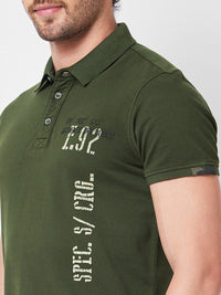 SPYKAR Typography Printed Polo Collar Short Sleeves Slim Fit Cotton T-shirt