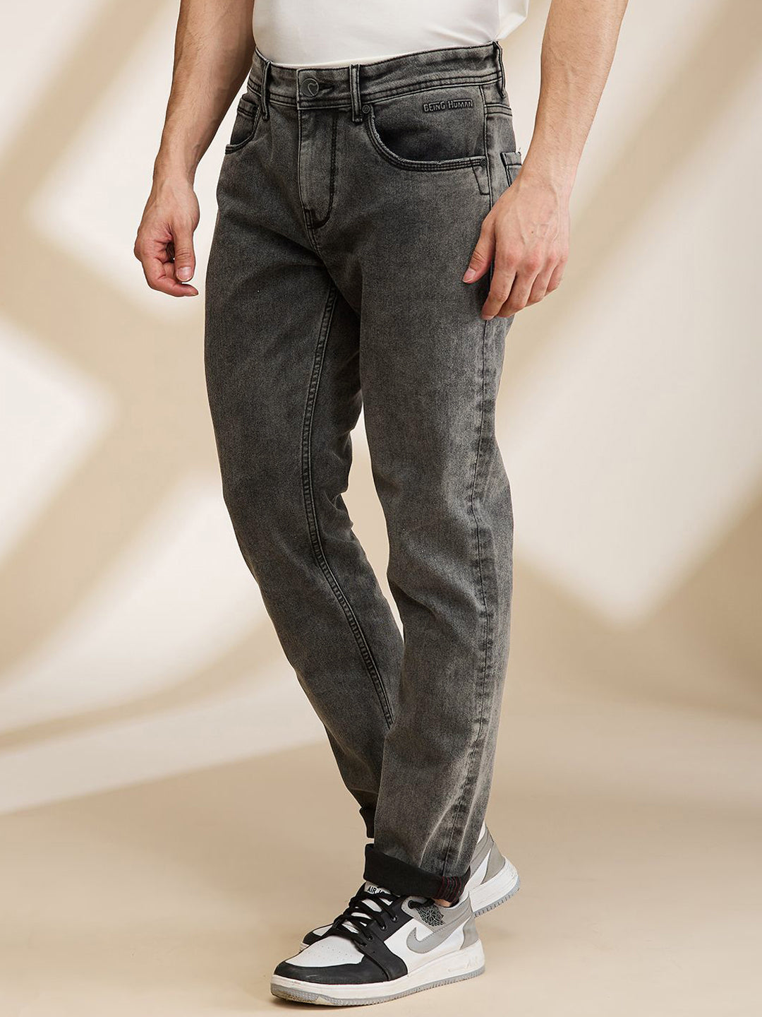 Being Human Men Slim Fit Low Distress Heavy Fade Jeans