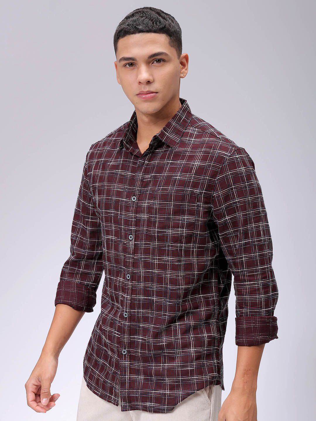 The Indian Garage Co Men Slim Fit Opaque Checked Casual Shirt