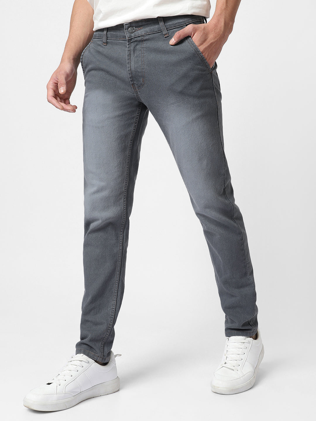 Urbano Fashion Men Grey Slim Fit Mid-Rise Clean Look Stretchable Jeans